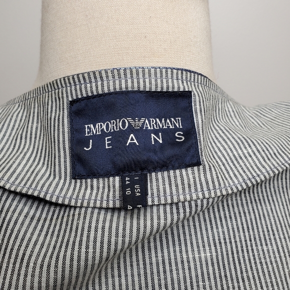 Vintage Emporio Armani Metallic Blue Embossed Jacket Hidden Zip Size 10 - Picture 10 of 13